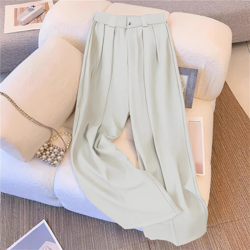 Široke hlače, srednji pojas, dugi, jednostavna tkanina s elastanom, srednja elastičnost