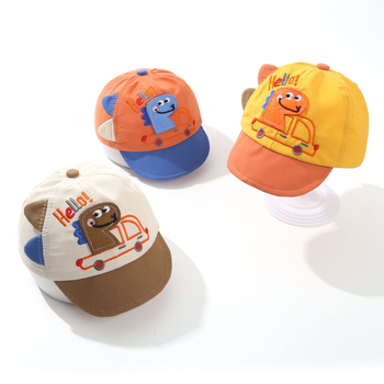 Šešir baseball s dinosaurskim izšivkom, zakrivljeni rub, prozračan poliester, zaštita od sunca, za djecu 0–4 godine, upotreba tijekom cijele godine