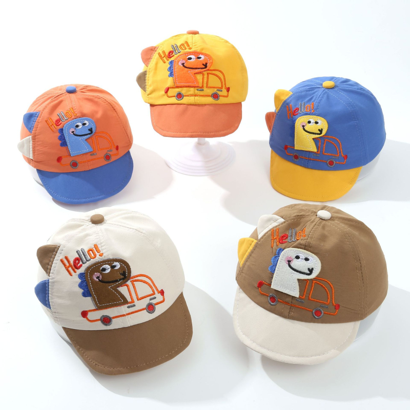 Šešir baseball s dinosaurskim izšivkom, zakrivljeni rub, prozračan poliester, zaštita od sunca, za djecu 0–4 godine, upotreba tijekom cijele godine