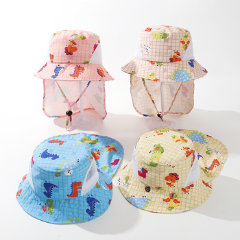 Dječja bucket kapa s printom dinosaura, prozračna mreža, UV zaštita, prošireni rub