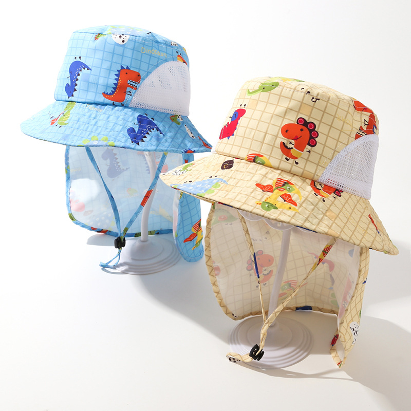 Dječja bucket kapa s printom dinosaura, prozračna mreža, UV zaštita, prošireni rub