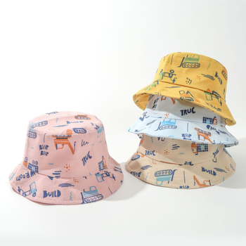 Dječja ribarska kapa s dizajnom auta – Poliester 71–80%, Četiri godišnja doba, Prozračna, Otporna na vjetar, Zaštita od sunca, Plosnati vrh, Kratki rub, Uzrast 0–4 godina
