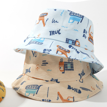 Dječja ribarska kapa s dizajnom auta – Poliester 71–80%, Četiri godišnja doba, Prozračna, Otporna na vjetar, Zaštita od sunca, Plosnati vrh, Kratki rub, Uzrast 0–4 godina