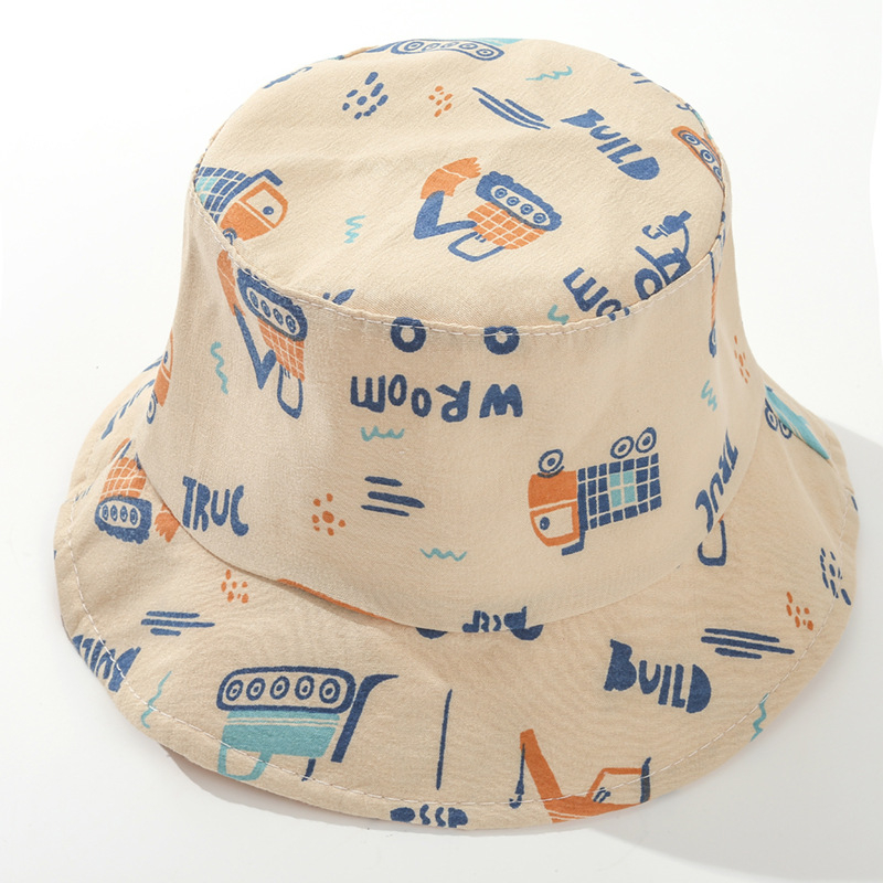 Dječja ribarska kapa s dizajnom auta – Poliester 71–80%, Četiri godišnja doba, Prozračna, Otporna na vjetar, Zaštita od sunca, Plosnati vrh, Kratki rub, Uzrast 0–4 godina