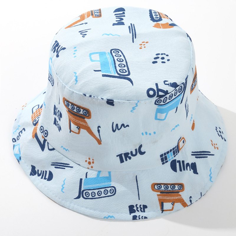 Dječja ribarska kapa s dizajnom auta – Poliester 71–80%, Četiri godišnja doba, Prozračna, Otporna na vjetar, Zaštita od sunca, Plosnati vrh, Kratki rub, Uzrast 0–4 godina