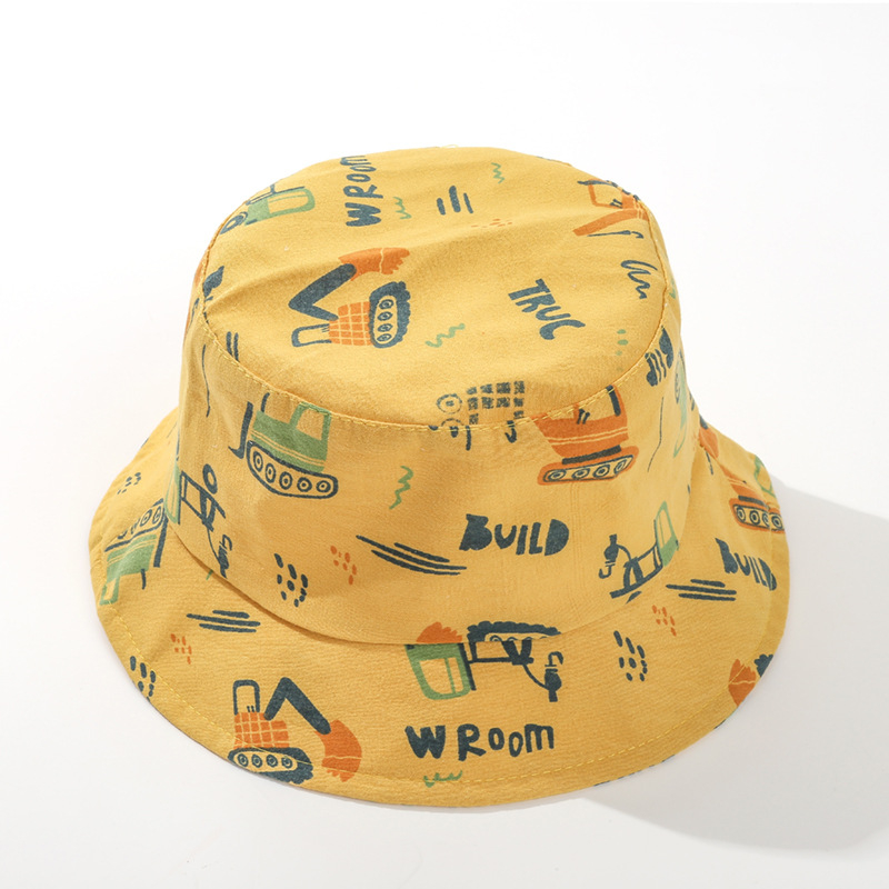 Dječja ribarska kapa s dizajnom auta – Poliester 71–80%, Četiri godišnja doba, Prozračna, Otporna na vjetar, Zaštita od sunca, Plosnati vrh, Kratki rub, Uzrast 0–4 godina