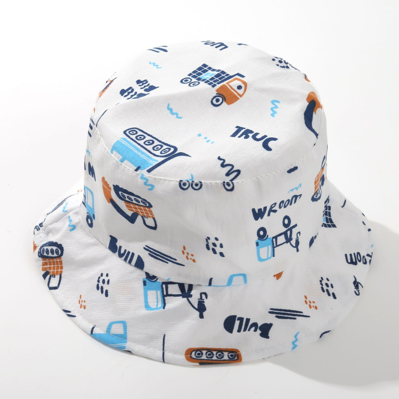 Dječja ribarska kapa s dizajnom auta – Poliester 71–80%, Četiri godišnja doba, Prozračna, Otporna na vjetar, Zaštita od sunca, Plosnati vrh, Kratki rub, Uzrast 0–4 godina