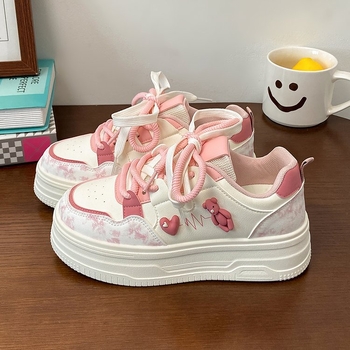 Ženske tenisice s debelim potplatom za povećanje visine, PU gornji dio, gumena potplata, srednja visina pete 3–5 cm, okrugli vrh, niski gležanj