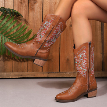 Ženske Martin čizme s PU velurom, uski nos, srednja visina potkoljenice, debeli pet 3-5 cm