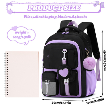 Mergaitėms skolas kuprinė, Oxford audinys, kvėpuojanti, atspari vandeniui, spalvų blokavimo raštas, peties dirželiai su oro pagalvėle