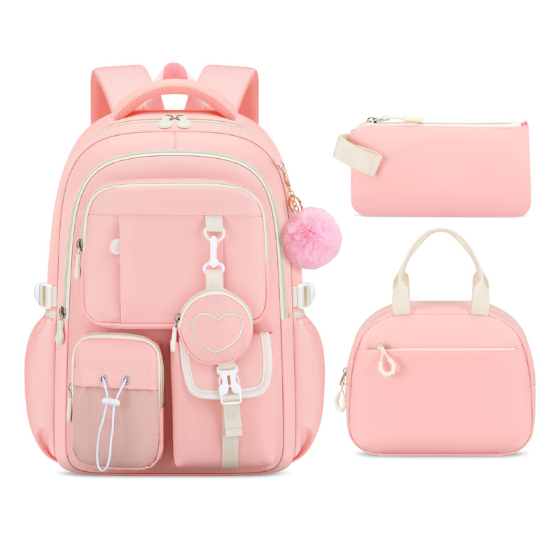 Mergaitėms skolas kuprinė, Oxford audinys, kvėpuojanti, atspari vandeniui, spalvų blokavimo raštas, peties dirželiai su oro pagalvėle