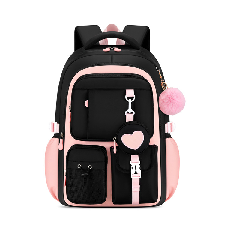 Mergaitėms skolas kuprinė, Oxford audinys, kvėpuojanti, atspari vandeniui, spalvų blokavimo raštas, peties dirželiai su oro pagalvėle