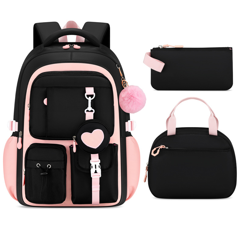 Mergaitėms skolas kuprinė, Oxford audinys, kvėpuojanti, atspari vandeniui, spalvų blokavimo raštas, peties dirželiai su oro pagalvėle