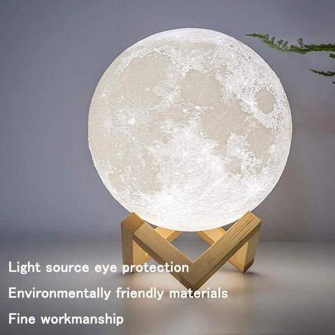 3D noćna lampa s mjesecom – USB napajanje, PVC abažur, dodirni prekidač, inteligentno upravljanje