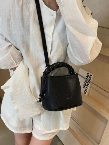 Geantă bucket în stil coreean din PU, închidere cu fermoar, căptușeală poliester, buzunar interior cu fermoar, curea de umăr cu o singură curea