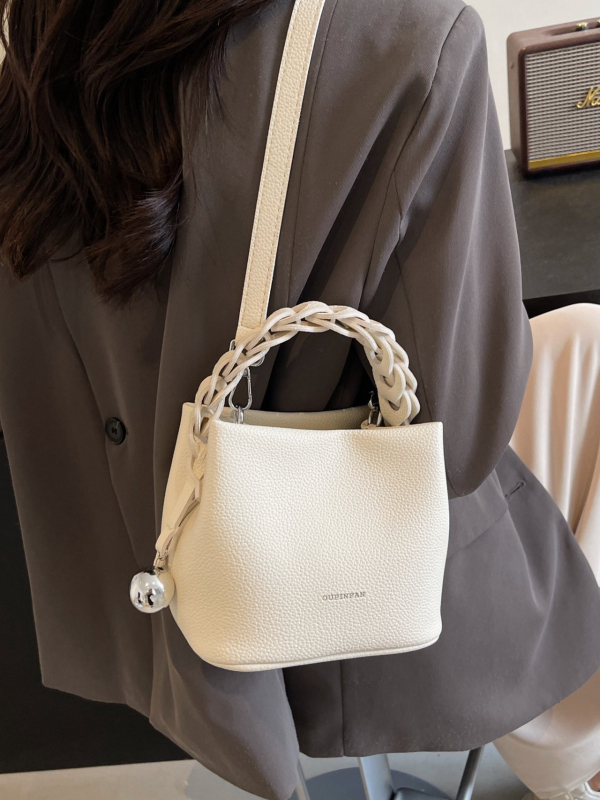 Geantă bucket în stil coreean din PU, închidere cu fermoar, căptușeală poliester, buzunar interior cu fermoar, curea de umăr cu o singură curea