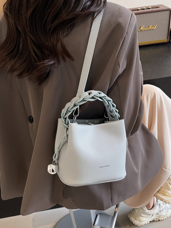 Geantă bucket în stil coreean din PU, închidere cu fermoar, căptușeală poliester, buzunar interior cu fermoar, curea de umăr cu o singură curea