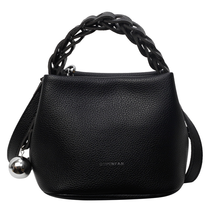 Geantă bucket în stil coreean din PU, închidere cu fermoar, căptușeală poliester, buzunar interior cu fermoar, curea de umăr cu o singură curea