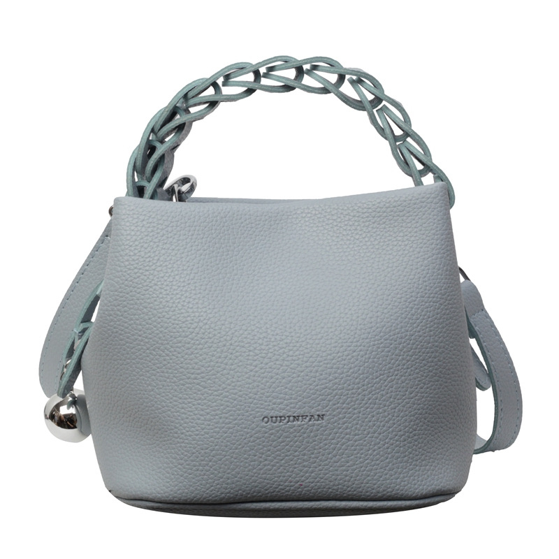 Geantă bucket în stil coreean din PU, închidere cu fermoar, căptușeală poliester, buzunar interior cu fermoar, curea de umăr cu o singură curea