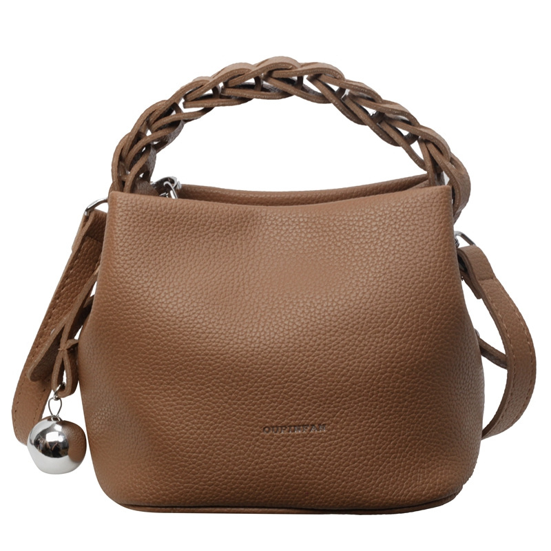 Geantă bucket în stil coreean din PU, închidere cu fermoar, căptușeală poliester, buzunar interior cu fermoar, curea de umăr cu o singură curea