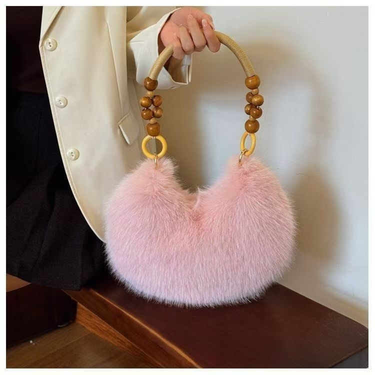 Torba od krzna s oblikom školjke, zatvarač, podstava od sintetičke kože, jednostruka naramenica — gradski minimalistički stil