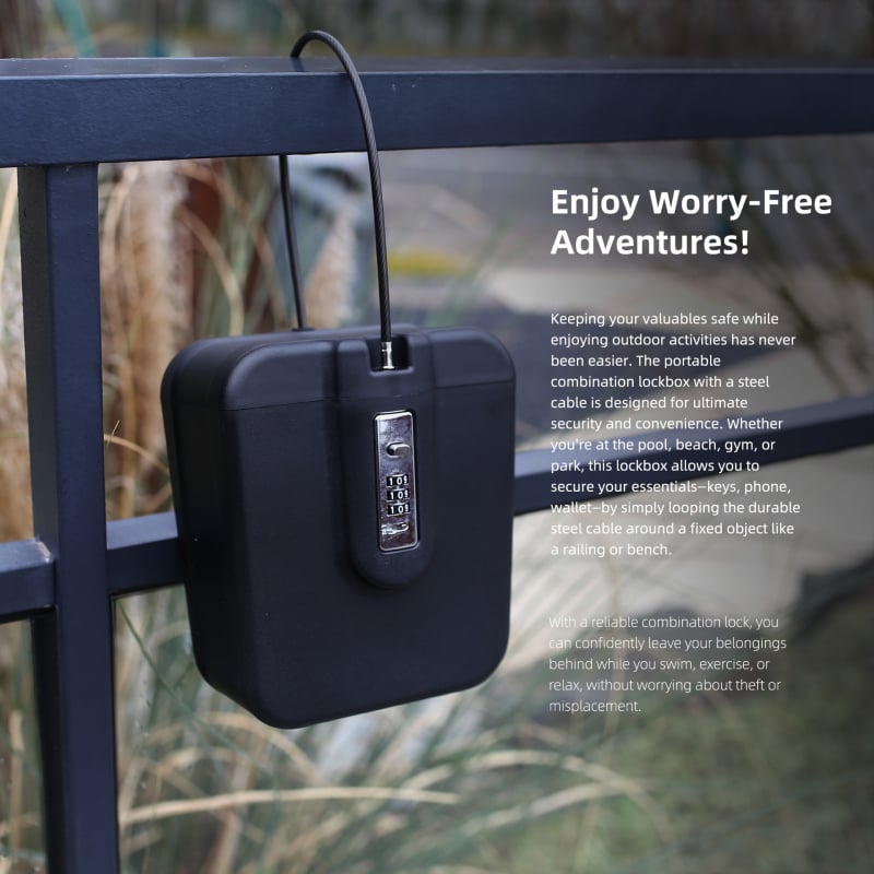 Prenosná ABS skrinka s heslom, model 04BX, hrúbka zámkovej tyče 5 mm, rozostup zámkov 105 mm; vhodná pre kľúče, karty, šperky a okuliare.