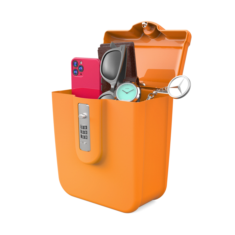 Prenosná ABS skrinka s heslom, model 04BX, hrúbka zámkovej tyče 5 mm, rozostup zámkov 105 mm; vhodná pre kľúče, karty, šperky a okuliare.