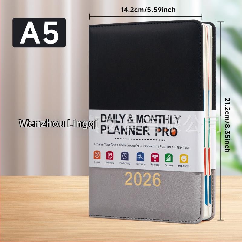 Denník na denný plán s imitáciou kože, šitá väzba, Daolin papier, 80G, 100–200 strán