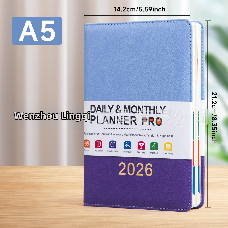 Denník na denný plán s imitáciou kože, šitá väzba, Daolin papier, 80G, 100–200 strán