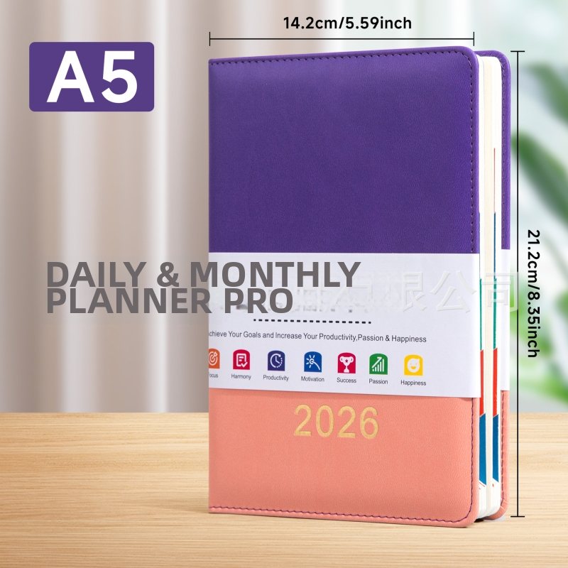 Denník na denný plán s imitáciou kože, šitá väzba, Daolin papier, 80G, 100–200 strán