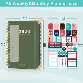 Planner roka až týždeň s Post-it poznámkami a papierovými nálepkami, Kraft papier, PVC nálepky a zrkadlové nálepky, prispôsobenie k dispozícii