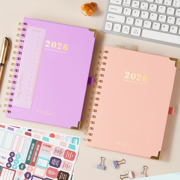 Planner roka až týždeň s Post-it poznámkami a papierovými nálepkami, Kraft papier, PVC nálepky a zrkadlové nálepky, prispôsobenie k dispozícii