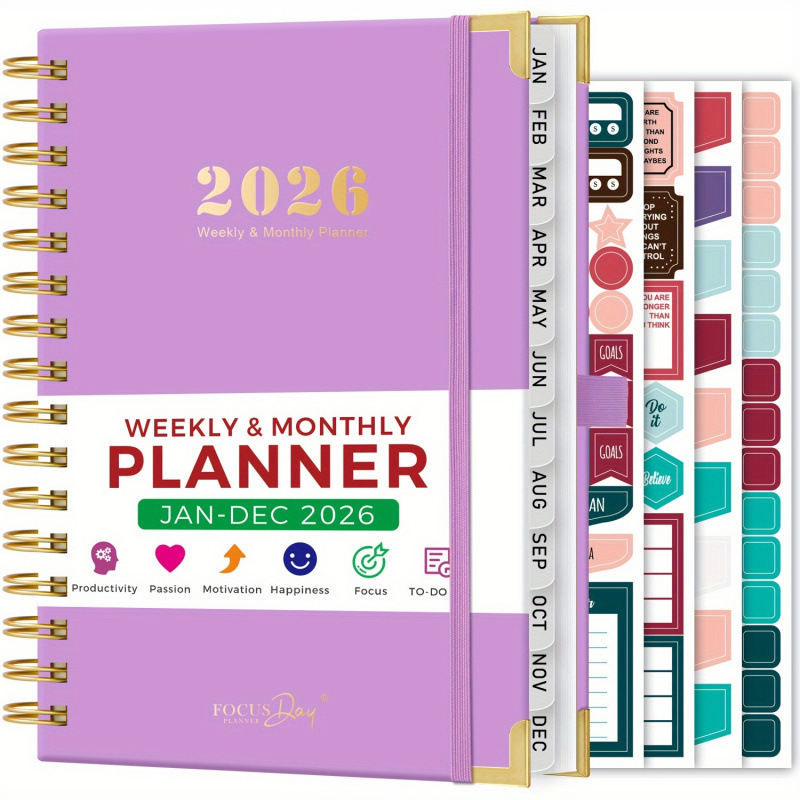Planner roka až týždeň s Post-it poznámkami a papierovými nálepkami, Kraft papier, PVC nálepky a zrkadlové nálepky, prispôsobenie k dispozícii