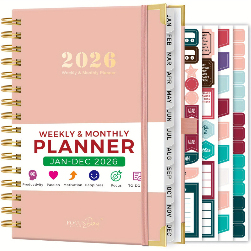 Planner roka až týždeň s Post-it poznámkami a papierovými nálepkami, Kraft papier, PVC nálepky a zrkadlové nálepky, prispôsobenie k dispozícii
