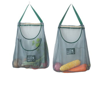 Kuchynská zavesná taška na ovocie a zeleninu s úložným priestorom na cesnak a zázvor, dýchajúca sieťovina z polyesteru, na stenu