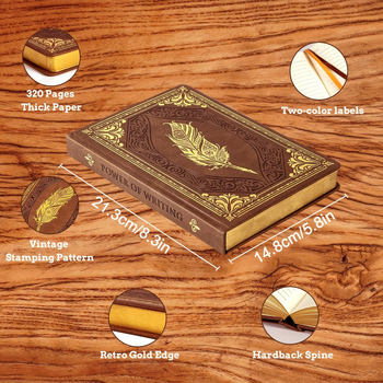 Retro denník s pozláteným okrajom a hrubým papierom; materiál: papier; úprava: áno; model: jd601099597609378