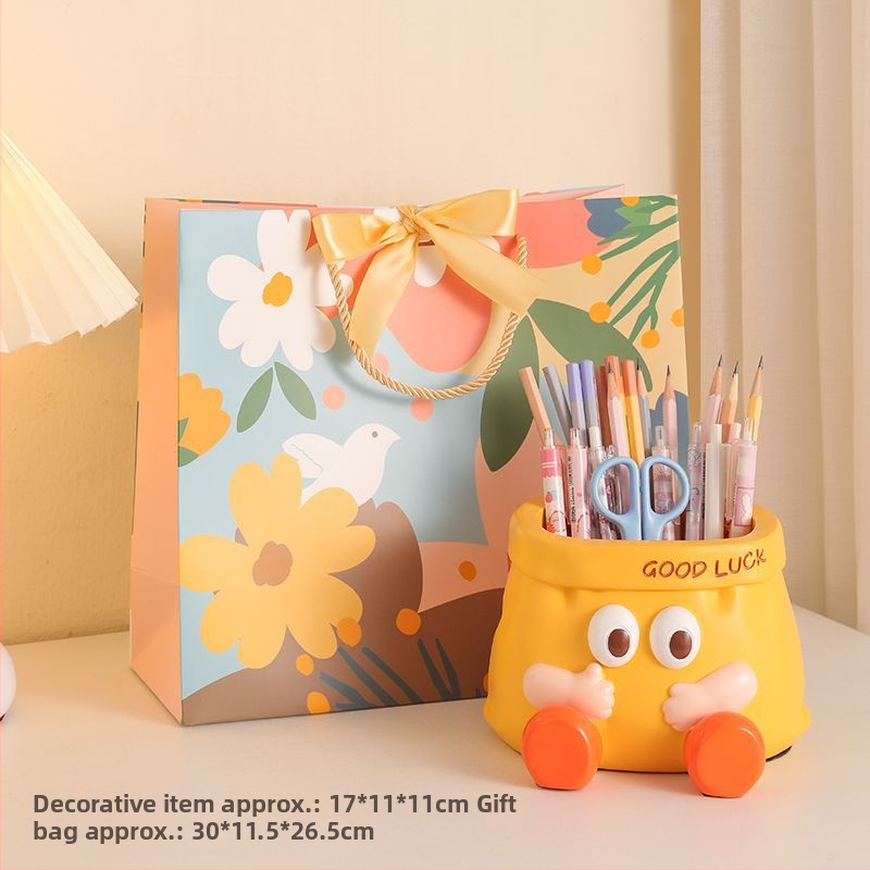 Organizér na ceruzky s dekoráciou z hodvábneho kvetu, dizajn papierovej tašky, veľká kapacita, dekorácia na stole