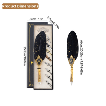 SP394 Európsky štýl Dip pero set, kovové telo, nib z nehrdzavejúcej ocele, systém napĺňania potápajúcej sa do vody, darčeková krabička