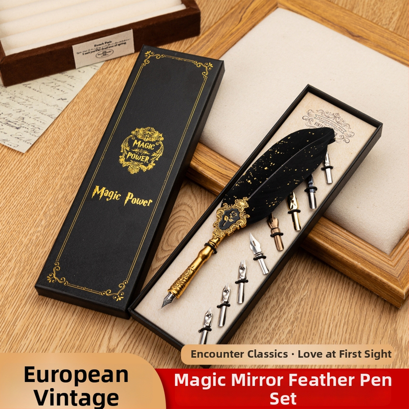 SP394 Európsky štýl Dip pero set, kovové telo, nib z nehrdzavejúcej ocele, systém napĺňania potápajúcej sa do vody, darčeková krabička