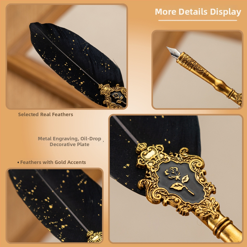 SP394 Európsky štýl Dip pero set, kovové telo, nib z nehrdzavejúcej ocele, systém napĺňania potápajúcej sa do vody, darčeková krabička