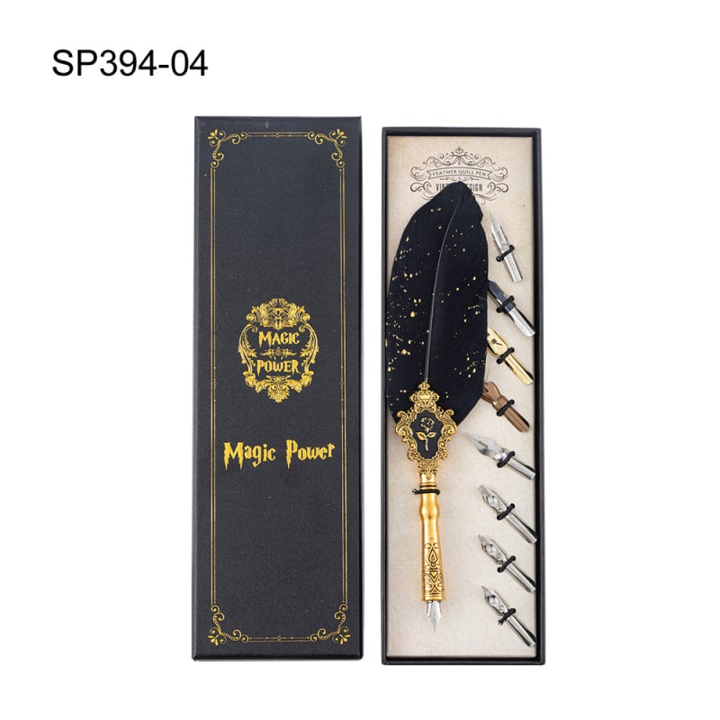SP394 Európsky štýl Dip pero set, kovové telo, nib z nehrdzavejúcej ocele, systém napĺňania potápajúcej sa do vody, darčeková krabička