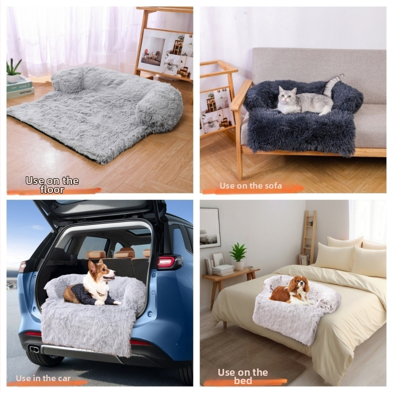 Pravouhlý plyšový gauč pre mačky a psy, s odnímateľným a praným poťahom; materiál: textil; protišmyková základňa.