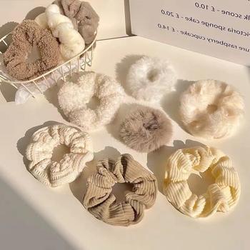 Set 7 plyšových prsteňov do vlasov v kórejskom štýle, ručne vyrobené, textilný materiál