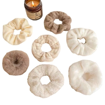 Set 7 plyšových prsteňov do vlasov v kórejskom štýle, ručne vyrobené, textilný materiál