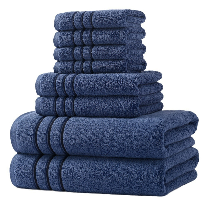 Осемчастен комплект хавлиени кърпи за баня и лице от 100% памук, дебели и меки, общо тегло 1560 g, подходящ за печат на лого и персонализиране за частна марка