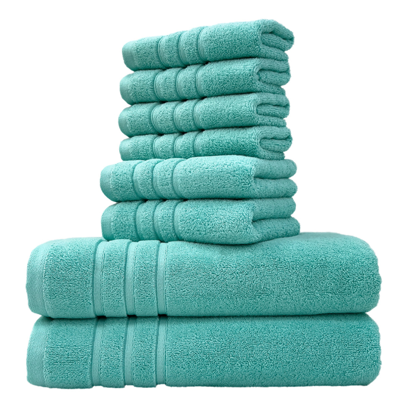 Осемчастен комплект хавлиени кърпи за баня и лице от 100% памук, дебели и меки, общо тегло 1560 g, подходящ за печат на лого и персонализиране за частна марка