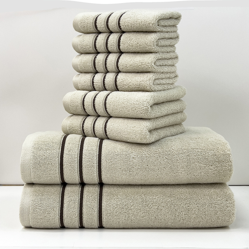 Осемчастен комплект хавлиени кърпи за баня и лице от 100% памук, дебели и меки, общо тегло 1560 g, подходящ за печат на лого и персонализиране за частна марка