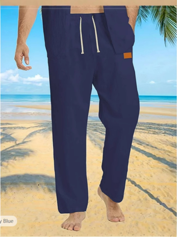 Muške ljetne capri hlače sa šnonom u struku, pamuk-lanena smjesa, kožna oznaka