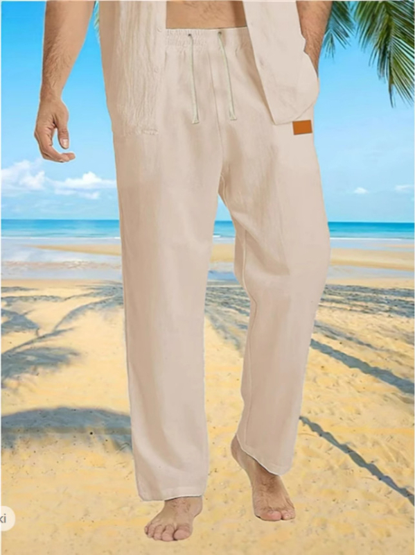 Muške ljetne capri hlače sa šnonom u struku, pamuk-lanena smjesa, kožna oznaka
