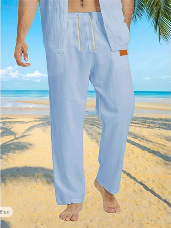 Muške ljetne capri hlače sa šnonom u struku, pamuk-lanena smjesa, kožna oznaka